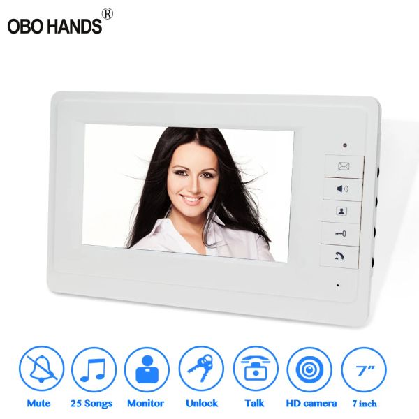 Interphone 7 '' Tft Color Monitor Dorceau Video Wired Door Interphone Home White Indoor Unit Door Téléphone pour maison privée sans appareil photo en plein air