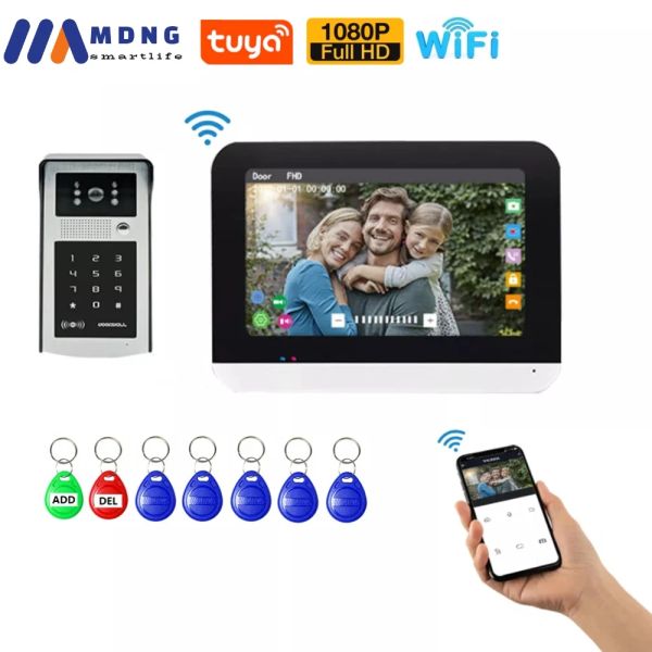 Interphone 7inch tuya Smart Video Door Téléphone IP Système d'interphone Card RFID 1080p Monitor WiFi WiFi Outdoor Camera Mot de passe du mot de passe pour villa