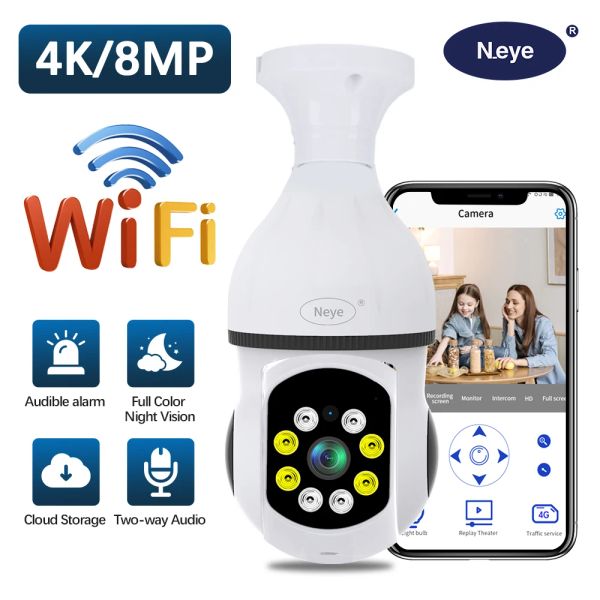 Interphone 8MP / 4K Wireless WiFi ampoule de sécurité Caméra de sécurité Smart Home Dome Surveillance Caméra Night Vision Alarm Motion Motion Détection IP CAM