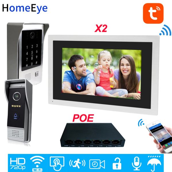 Interphone 960p WiFi Video Door Téléphone IP Vidéo Interphone 10inch Écran tactile 2 Portes Home Access Control System Tuyasmart App De télécommande