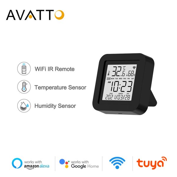 Interphone Avatto WiFi Remote Control, Tuya Smart Universal Infrarate avec une affichage de capteur d'humidité de température, fonctionne avec Alexa Google Home