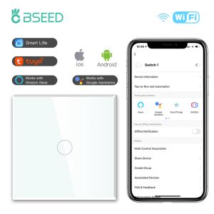 Intercom BSEED 1/2/3Gang Wifi Touch Switch 1/2/3way Smart Light Switches Glass Panel Tuya Google Smart Life Alexa Alice App Control