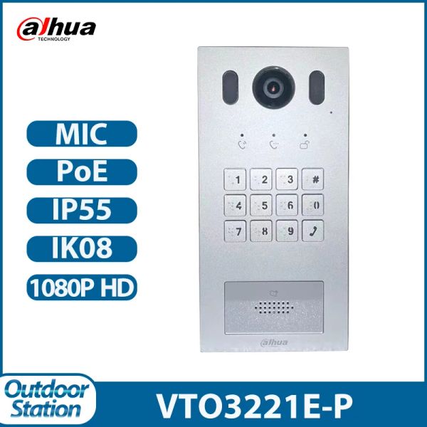 Interphone Dahua VTO3221ep Villa Porte Station de porte en aluminium Video Video Interphone Mécanique Bouton Braille Door Door Video Téléphone