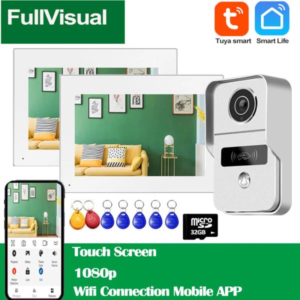 Interphone Fullvisuelle Tuya Smart Home Intercom WiFi Video Door Phone System Wireless 140 ° Wide angle Borte-porte avec écran tactile de l'appareil photo