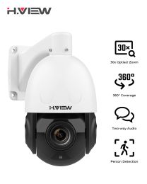 Intercom H.View 5MP 30x Poe PTZ Security Camera, 30x Optical Zoom IP Outdoor Camera, 2WAY Audio, 500 pieds Day / Night Vision, Détection humaine