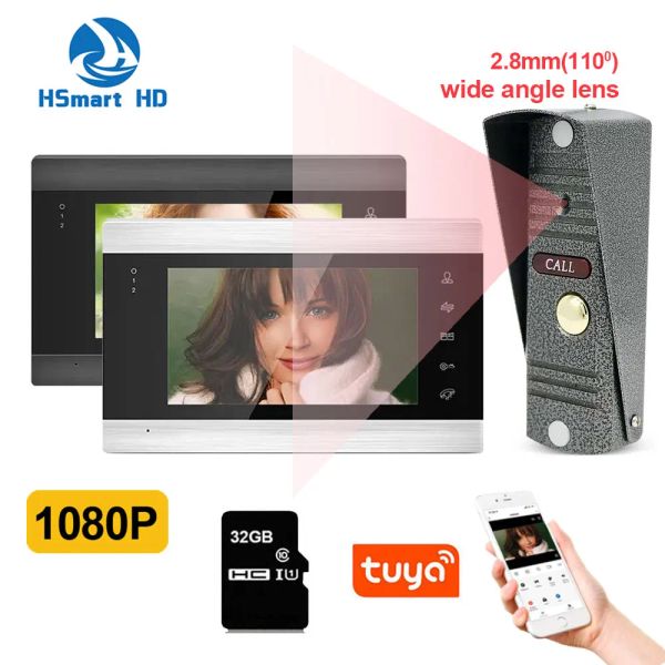 Interphone HD 7inch WiFi Tuya Smart Residential Video Kit Interphone pour Home Private House System Dohone Dohone avec sonnette Night Metal Camera