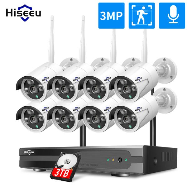 Intercomunicador HISEEU 1080P 1536P H.265+ Sistema de CCTV inalámbrico 8CH 3MP HDD KIT NVR AUDIO IP IP Wifi Securve de seguridad Camera Vigilancia de vigilancia