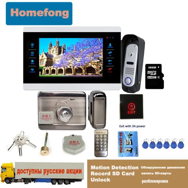 Interphone Homefong 7 pouces Video Interphon Interphon Electronic Door Lock Exit Touch Bouton Accueil Interphone Video Porte Door Dorceau avec enregistrement de l'appareil photo