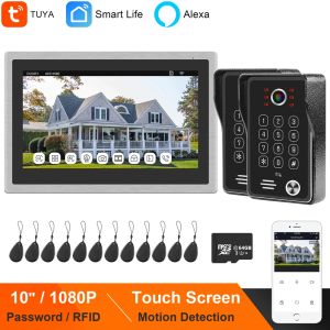 Intercom HomeFong Tuya Alexa Video Door Telefoon, videobellcamera met monitor, 10 inch touchscreen, 2 -deurbellen toetsenbordoproeppaneel 1080p