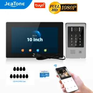 Intercom Jeatone 1080p WiFi Video Intercom In Private House Wireless 10 inch touchscreen Monitor met bekabelde deurbel RFID -code toetsenbord