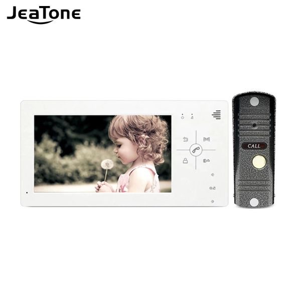 Intercom Jeatone 4.3/7 pulgadas 1200TVL HD Video de video Sistema de intercomunicador Teléfono de puerta con multilenguajes, timbre impermeable, instalación fácil