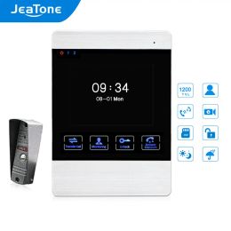 Interphone Jeatone 4 pouces Système d'interphone filaire pour l'appartement 1200TVL Camera à porte vidéo avec détection de mouvement et vision nocturne
