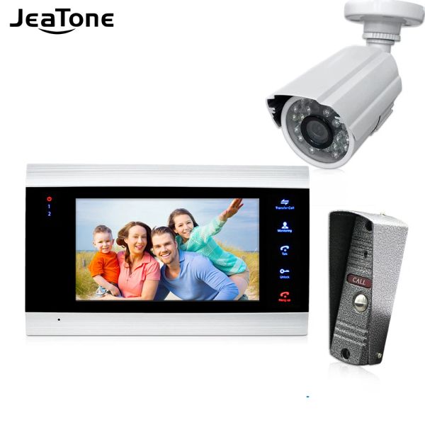 Interphone Jeatone 4 Téléphone de porte vidéo câblée Interphone Porte de porte de la maison Système de sécurité Panneau d'appel de haut-parleurs + moniteur de 7 pouces + caméra 1200tvl