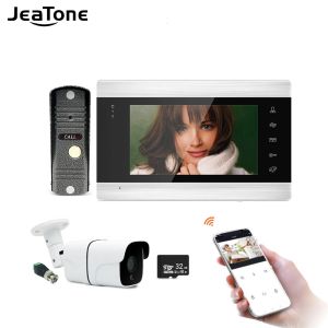 Interphone Jeatone 7 pouces Tuya WiFi IP Video Door Téléphone Interphone Système d'interphone + sonnette de porte de caméra 720p imperméable et CCTV Prise en charge de la télécommande déverrouillage