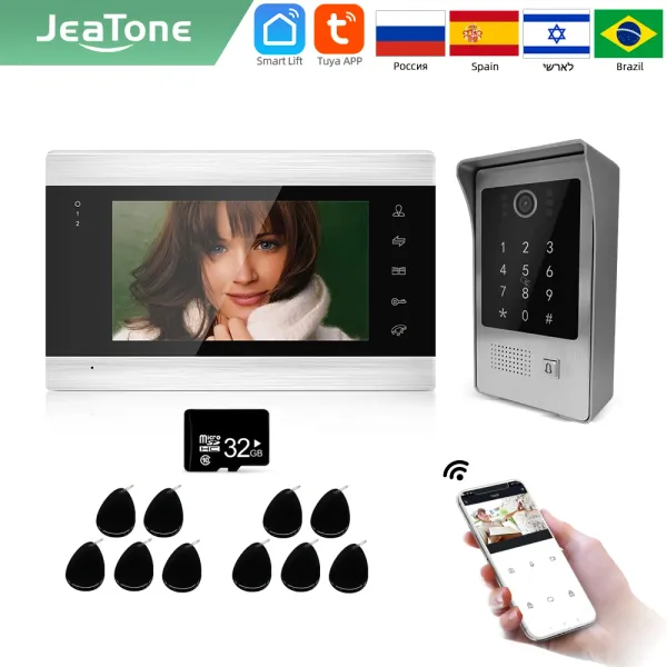 Interphone Jeatone Tuya 7inch Video WiFi Interphone avec une caméra et un codeur à la porte d'entrée avec caméra vidéo Porte de porte de porte Interphone Système