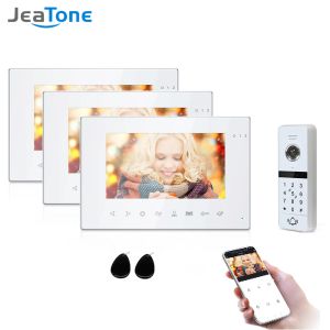 Interphone Jeatone WiFi Smart Video Door Door Système d'interphone avec 3x Night Vision Monitor + 1x960p Mot de passe déverrouiller Camera Door Scarn