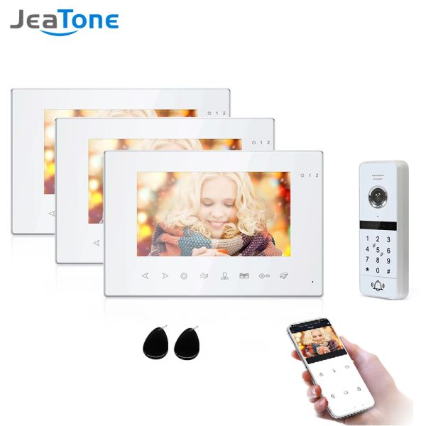 Interphone Jeatone WiFi Smart Video Door Door Système d'interphone avec 3x Night Vision Monitor + 1x960p Mot de passe déverrouiller Camera Door Scarn