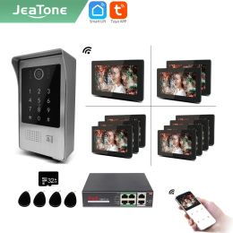 Intercom Jeatone WiFi Tuya IP Video Intercom voor appartementenset Draadloze oproep 7 inch Wired Doorbell Camera 1.0M wachtwoord/RFFIC ONTGREND POE