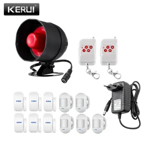 Intercomunicador Kerui Security Security Home Alarm System Kit Sensor de movimiento de movimiento inalámbrico Horna de alarma local de hasta 100dB con adaptador DC9V