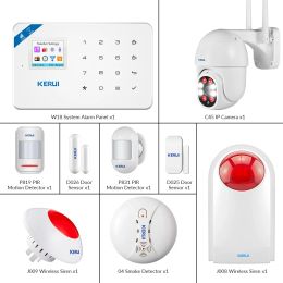 Interphone Kerui W18 Système d'alarme pour la sécurité de sécurité Home Alarm Residential Motion Control application Smart GSM WiFi Burglar Alarm System Kit