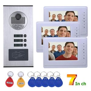 Intercom MAOTEWANG VIDÉO SYSTÈMES INTERCOM 3 APPARTEMENTS 7 pouces Video Door Phone System RFID IRCUT HD 1000TVL CAME CAME DE DOOR