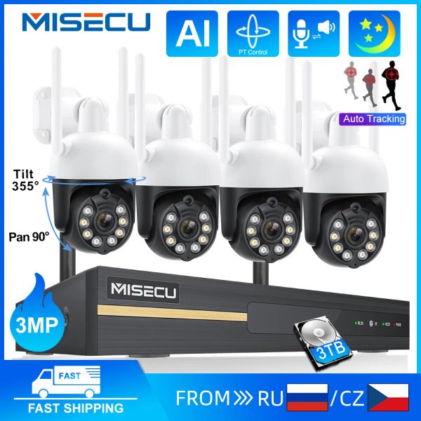 Intercom MISECU 3MP HD Sistema de CCTV inalámbrico Tos vías PTZ PTZ Security IP Camera IP 8CH NVR P2P Video Vigilancia Kit