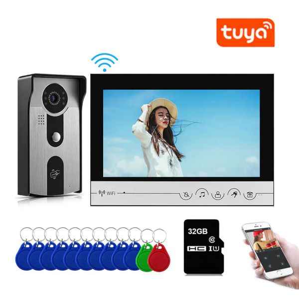 Interphone Nouveau moniteur de 9 pouces porte vidéo porte sans fil tuya wifi wifi téléphone téléphone smart home vidéo interphone système avec caméra de déverrouillage RFID