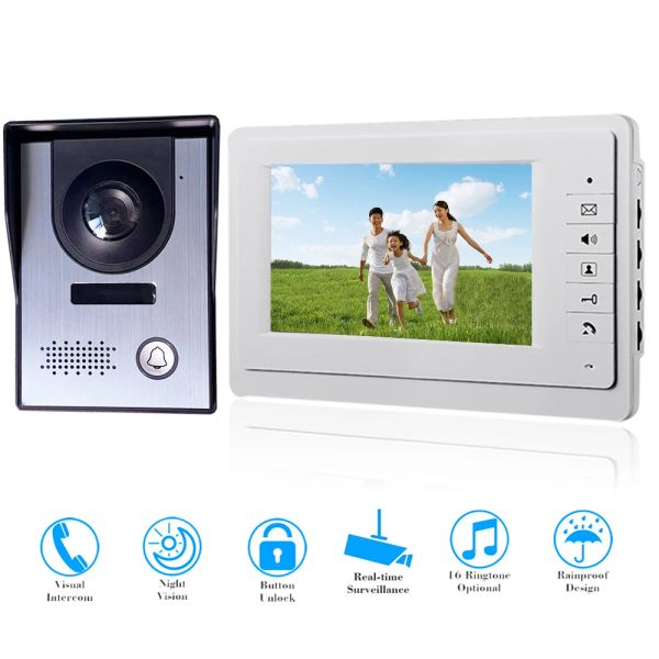 Intercom Video NUEVO Sistema de intercomunicador de 7 pulgadas Los kits del sistema de puertas de videos de videos admiten el monitoreo de desbloqueo para el apartamento de la oficina en casa de Villa