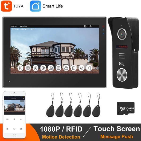 Interphone Nouveau téléphone vidéo sans fil Téléphone WiFi Video Interphone Système 7inch Monitor 2MP IR DOORGELL AVEC DÉTECTION DE MOTION TÉLÉPHONE PORTE INTERCOM