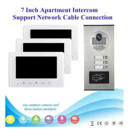 Intercom Smartyiba 3 unités Familles Video Door Téléphone Network Cable Cable Corable Multi Call Buttons Porte d'interphon pour l'appartement / les maisons