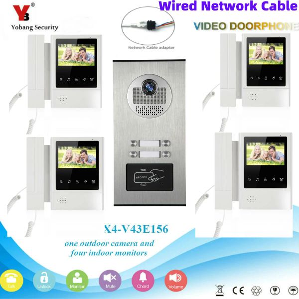Intercom Smartyiba Network Cable Connect Apartment Interphone Door Phone Kits For 4 Units Chooms Door Scarning RFID Access