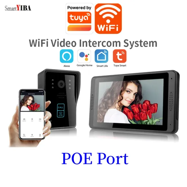 Intercom Smartyiba Poe Port Tuya Video Door Teléfono 200Mega Pixel AHD Wifi Remote Visual Doombeli IR IR Cut Rfid Desbloqueo de los kits
