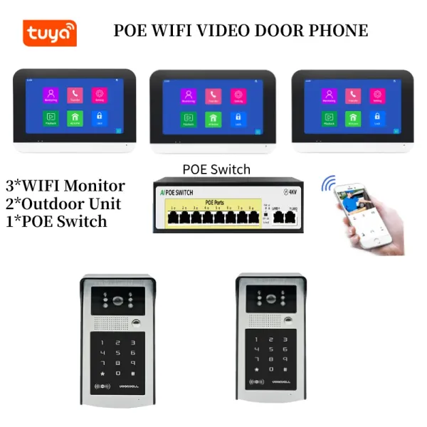 Intercom Smartyiba Poe Switch Tuya Smart WiFi Video Intercom Video Video Door Téléphone Mot de passe RFID Système de contrôle d'accès pour Villa Apartment