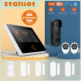 Interphone Staniot WiFi Tuya Smart Home Fambarglar Alarm Kit Système de protection de sécurité sans fil 4.3 "Écran tactile IPS intégré 10 langues