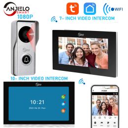 Interphone Tuya 7 10 pouces Video Wifi Interphone Tuya Smart Home Video Doorbell System 1080p 140 ° Camera de porte filaire Caméra Full Touch Monitor