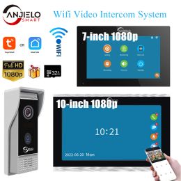 Interphone Tuya 7 10 pouces Video Wifi Interphone Tuya Smart Home Video Doorbell System 1080p 110 ° Caméra de porte filaire Tacle Full Touch Monitor