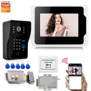 Interphone Tuya 7 pouces tactile Smart Home Video Interphone Système de porte WiFi Entrée de porte Accès au téléphone avec une caméra de porte filaire 1080p