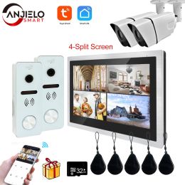 Intercom Tuya DVR 1080P Smart Home Bell 10 inch video Intercoms For Control System WiFi Video 4 Onafhankelijke schermen IC -kaart ontgrendelen