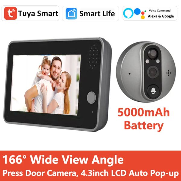 Intercomunicador Tuya Smart 1080p Wifi Door Bell Peephole Visor Visor de la casa del hogar Twoway Audio Night Vision 4.3 'FHD Video Toilebell Camera