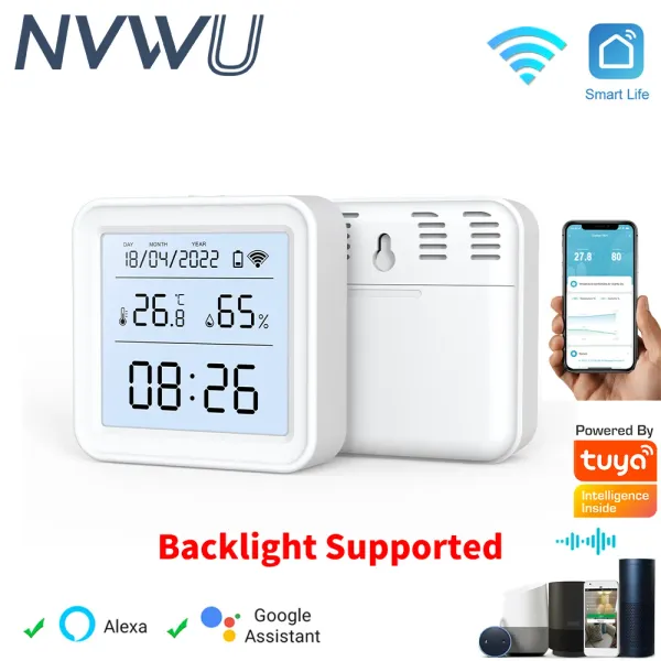 Interphone Tuya Smart Temperature and Humidity Sensor App Monitor pour Smart Home SmartLife Travaille avec Alexa Google Assistant WiFi