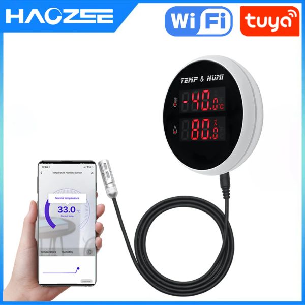 Thermomètre hygromètre WiFi Smart Interphone Tuya avec détecteur d'humidité à température externe, charge USB ou batterie rechargeable