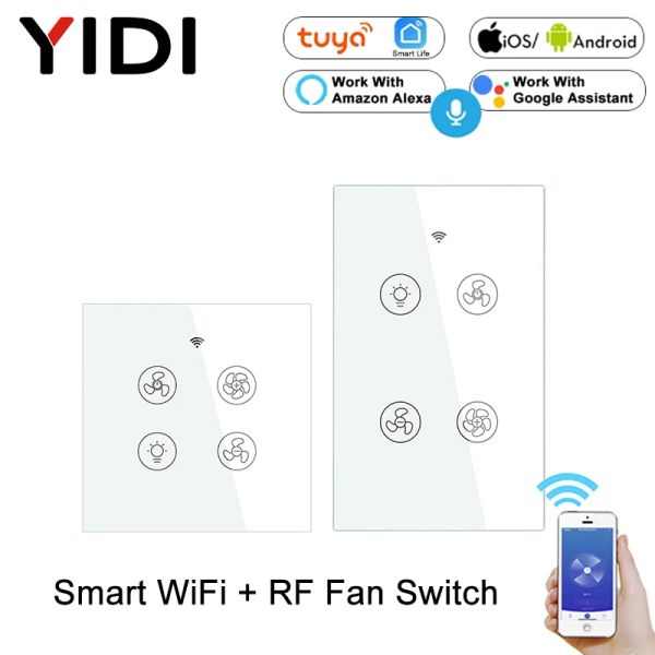 Intercom Tuya Wifi RF Smart Techo Ventilador Lámpara de luz Switch de pared Smart Life Remote Varias Velocidad funciona con Alexa Echo Google Home