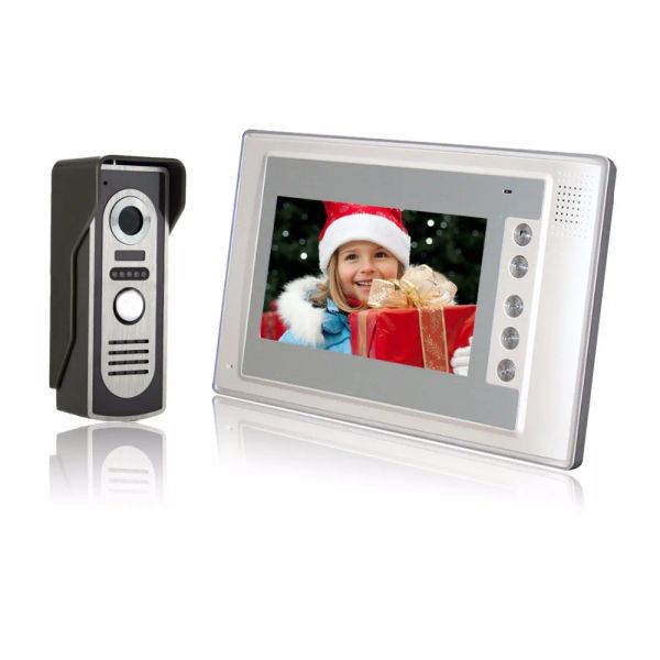 Interphone Vidéo Interphone pour l'appartement Porte de porte 7 pouces Monitor Video Door Phone System avec IR Metal Camera