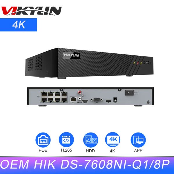 Intercomunicador Vikylin HIK OEM 4K 8CH 8POE NVR DS7608NIQ1/8P RECORDOR DE VIDEO DE RED para IPC Recordadora de video de vigilancia