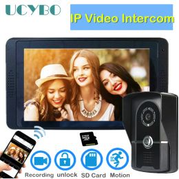 Intercom WiFi Wireless Video Intercom System Touchscreen Smart Wired Video Deurbell Camera SD -kaartopname IP -videodeur Telefoon Kit