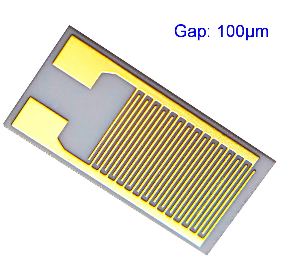 Électrodes interdigitées de réseaux d'électrodes de 100 microns pour l'espace de ligne d'électrodes d'or pur de capteur