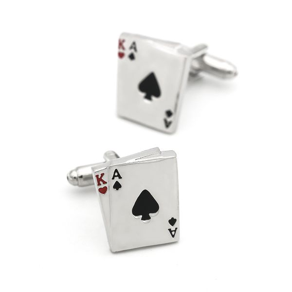 Boutons de manchette AK pour homme, cadeau créatif, bijoux plaqués en métal, marque de poker
