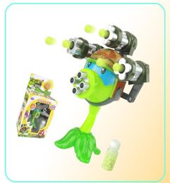 Interessante Plants vs Zombies anime Figuur Model Speelgoed Gatling Pea shooter 3 gunsHigh Kwaliteit Lancering Speelgoed voor Kinderen Gift LJ200924615535992679