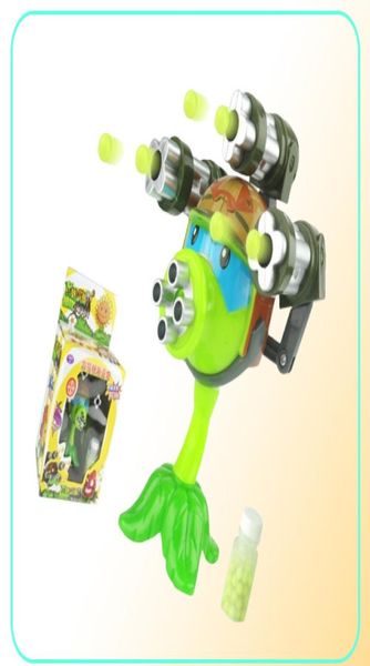 Interesante Plants vs Zombies anime figura modelo juguete Gatling Pea shooter 3 pistolas juguete de lanzamiento de alta calidad para niños regalo LJ200924615534738111