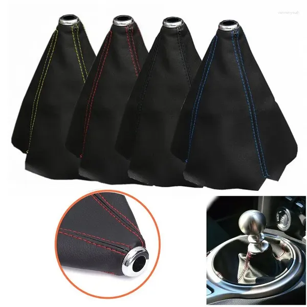 Accesorios interiores 16mm Universal PU cuero coche cambio Collar fibra de carbono palanca Manual automática perilla cubierta de bota Leggings